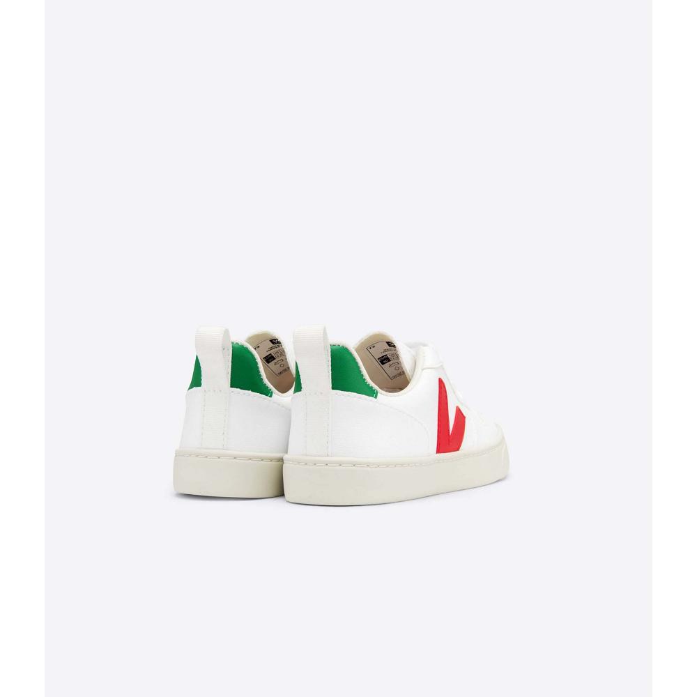 Kids' Veja V-10 LACES CWL Sneakers White/Green/Red | SG 865YXF